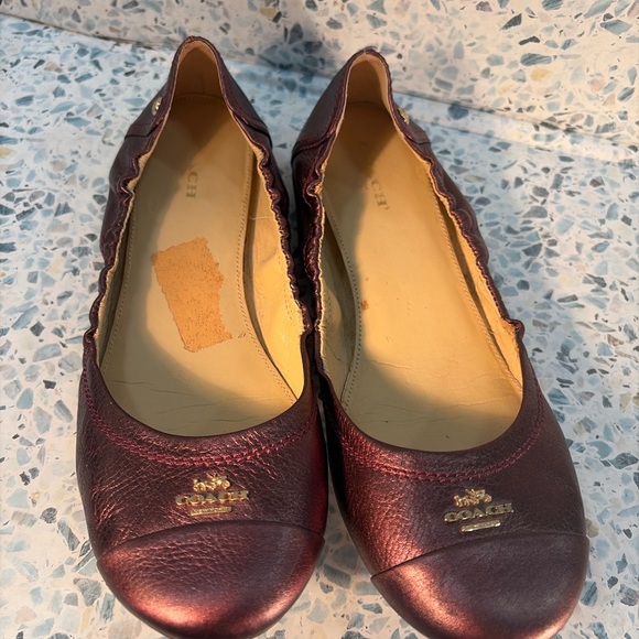Coach Camilla Metallic Burgundy Leather Ballet Flats Women’s 7.5 - Picture 3 of 7